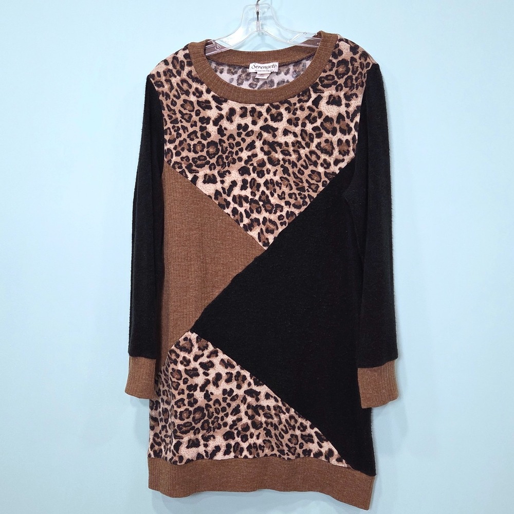 Serengeti Womens Sweater Dress Size L Colorblock Artsy Animal Print Stretch‎